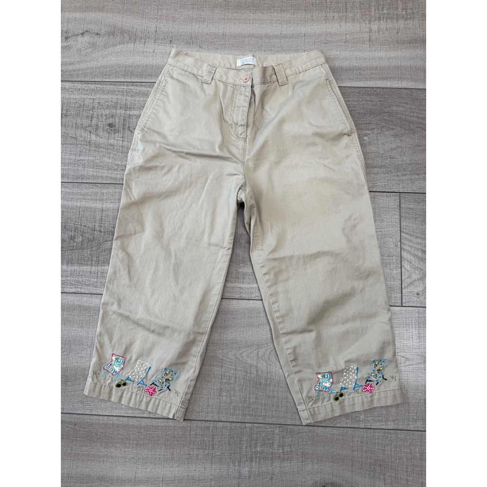 Christopher & Banks Khaki Beach Chair Embroidered Capri Pants